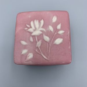 Robert Nemith Pink Incolay Stone Square Jewelry Trinket Box White Flowers USA